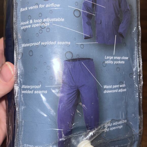 STEARNS ADULT 2 PIECE RAINSUIT MED/LARGE DUAL SIZE BLUE RAIN JACKET & PANTS - Picture 5 of 7